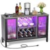 Zarler Sideboard Buffet Cabinet with Power Outlet and Light, LED Wine Cabinet for Liquor and Glasses, 47" Kitchen Storage Cabinet for Living Room(Dark Grey) - Image 9