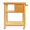 Home Aesthetics Rolling Bamboo Kitchen Island Cart Food Prep Trolley, with Towel - Image 3
