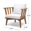 Dean Outdoor Wooden Club Chair with Cushions, White and Teak Finish - Image 7