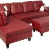 Beverly Fine Furniture Left Facing Russes Sectional Sofa Set With Ottoman, RED - Image 13
