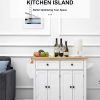 Homfa Kitchen Island Cart on Wheels, Rolling Bar Cart with Storage Cabinet, Rubber Wood Countertop, Lockable Casters, White - Image 4