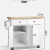 Homfa Kitchen Island Cart on Wheels, Rolling Bar Cart with Storage Cabinet, Rubber Wood Countertop, Lockable Casters, White - Image 3