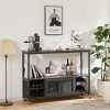 Zarler Sideboard Buffet Cabinet with Power Outlet and Light, LED Wine Cabinet for Liquor and Glasses, 47" Kitchen Storage Cabinet for Living Room(Dark Grey) - Image 10